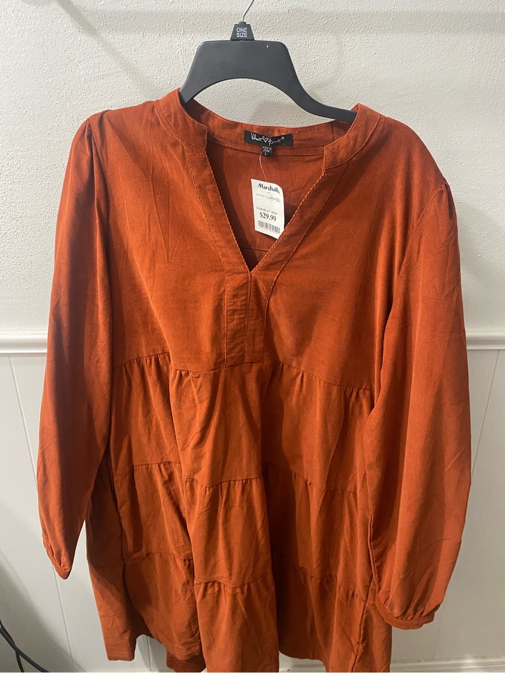Rust Orange V-Neck Dress